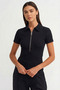 Women's Shoulder Pad Detailed Zippered Cotton Blouse – Black - 4