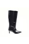 Genuine Leather Black Patent Leather Heeled Women's Boots - 2