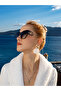 Black Bone Frame Square Women's Sunglasses - Gold Detailed - 4