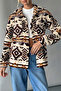 women’s aztec pattern long sleeves button-down fleece jacket with pockets