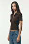 Women's Shoulder Pad Detailed Zippered Cotton Blouse – Brown - 4