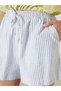 Elastic Waist Striped Linen Blend Women's Shorts - 3