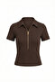 Women's Shoulder Pad Detailed Zippered Cotton Blouse – Brown - 8