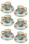 6-Person Porcelain Gilded Coffee Cup with Spring Blue Flowers