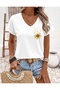 Hearted Daisy Printed Women's Oversize V-Neck T-Shirt
