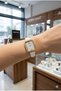 Elegant Design Women's Wristwatch |   20mm Rectangular Gold Color Case, White Leather Cord - 3
