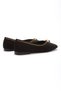 Women's Black Suede Stylish Stitched Patterned Flat Heeled Comfortable Ballerina Shoes with Buckle Detail - 3