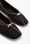 Women's Black Suede Stylish Stitched Patterned Flat Heeled Comfortable Ballerina Shoes with Buckle Detail - 6