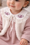 Powder Color Plush Vest Set , Lace Collar 100% Cotton Thin Knitwear Knitted Baby Girl Dress - 2