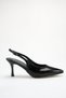 Women's Pointed Toe Stitched Detailed Heeled Shoes Black Patent Leather - 6