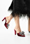 SERAVIA Women's Burgundy Velvet Stone-Embellished Bow 9 cm Heel Evening Slipper - 3