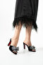SERAVIA Women's Black Velvet Stone-Embellished Bow 9 cm Heel Evening Slipper - 2