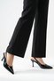 Women's Pointed Toe Stitched Detailed Heeled Shoes Black Patent Leather - 3