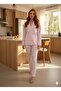 Women's Long Sleeve Buttoned Printed Pajama Set Pink Striped - 2