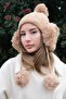 Camel Color Beanie with Headphones and Pom-Pom