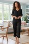 Women's Flounce Sleeve and Leg Detail Lace-Up Front Bamboo Linen Pajama Set - 2