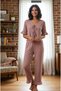 Women's Flounce Sleeve and Leg Detail Lace-Up Front Bamboo Linen Pajama Set
