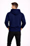 Men's Navy Blue Hooded Sweatshirt with Kangaroo Pocket and Cotton Inside for Winter - 3