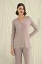 Long Sleeve Buttoned V-Neck Pajama Set - 5