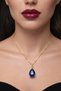Navy Blue Drop Zircon Stone Stainless Steel Necklace – Gold Color - Water Resistant, Tarnish Resistant