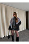 Gray - Burgundy Patterned Knitwear Shawl - 251003 - 2