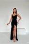 Women's Strappy Double-Breasted Collar Slit Flowers Fabric Evening Dress - 3