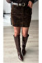 Bitter brown flock coating Stretch Fabric mini skirt - 5