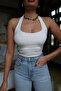 Women's White Halter Neck Crop Top - 4