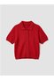 M1 Sezon Red Polo Collar Women's Knitwear Cardigan