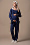 Effortt Navy Blue Maternity Pajama Set with Dressing Gown - 7