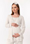 Effortt Ecru Robed Maternity and Postpartum Pajama Set - 5