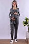 Adjustable Waist Elastic Long Robe Maternity Pajama Set Effortt - Smoked - 7
