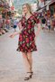 Floral Patterned V-Neck Casual Dress - 2