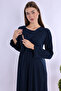 Comfortable Cut Maternity Nightgown with Cotton Hidden Breastfeeding Feature Effortt - Navy Blue - 2
