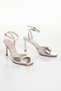 Women's Silver Color Thin Heel Ankle Strap Single Strap Evening Dress 9 cm Heel Wedding Invitation Bride Sandals - 5