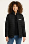 Women's Micro Water Repellent Quilted B Printed Lined Zippered Bomber Coat - Black - 3