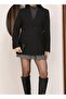 Black Blazer with Side Belt Detail Women's Jacket - 3