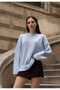 Blue Crew Neck Oversized Knitwear Women's Sweater - 2