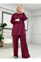 Stitched Detailed Sports Suit Burgundy - 2