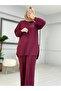 Stitched Detailed Sports Suit Burgundy - 3