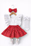 Girl's Red Polka Dot Pattern Ruffled Slopet Bandana White Fishnet Socks Set - 2