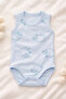100% Cotton Baby Blue Snap Bottom Zero Sleeve Lamb Patterned Newborn Baby Bodysuit 0-9 Months - 4