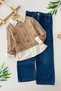 My Little One's Clothes (Ages 10–13) Knitted Sweater with Floral Appliques, Shirt and Jeans Pants for Girls, 3-Piece Set