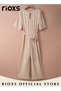 Womens Casual Jumpsuit Outfit 3/4 Long Sleeve Top And Loose Straight Leg Long Pants Romper Set With - 6