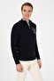 Men's Slim Fit Half-Zip Navy Blue Sweater 50314155-Vr033 - 3