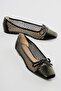 Women's Ballet Flats with Mesh Detail and Bow, Siluna Black