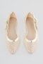 Women's Ballet Flats with Mesh Detail, Pointed Toe and Bow, Fira Gold - 3