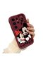 Samsung Galaxy S23 Ultra Compatible Impact Protection Lens Protection Claret Red Silicone Case Mickey Mouse Pattern - 3
