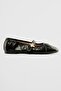 Women's Ballerinas Wrinkled Leather Look Pearl Buckle Bee Black - 2