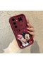 Samsung Galaxy S24 Fe Compatible Impact Protection Lens Protection Claret Red Silicone Case Mickey Mouse Pattern